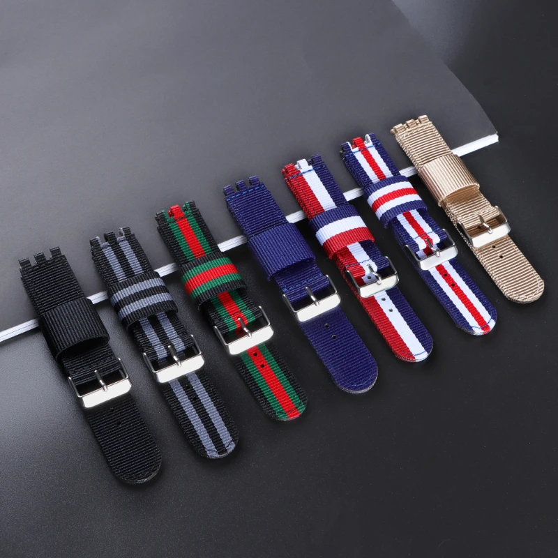 Nylon Canvas Watch Band for SWATCH Strap 17mm 19mm 20mm Fabric Bracelet Replacement Women Men Sport Watchband Accessories