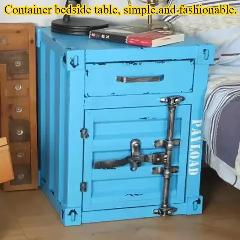 American Industrial Style Furniture Retro Iron Bedside Table Nightstand Cabinet Storage Box Locker Nightstand