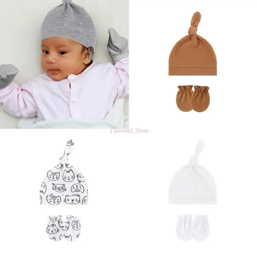 

Y1UB 3 SET COSE COSY BATHSATRE BABY BONNET CAPS SOLID COLURE/PRINTEDTED HAT WH WTH Соответствующие варежки для ежедневного для