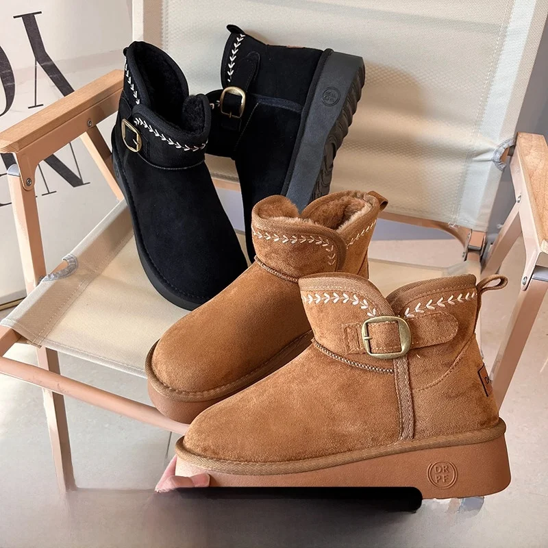 

Thickened Fleece Lined Snow Boots Women's Winter Warm Thick Bottom Cotton Short Boots Korean Style Youth Fashion Booties