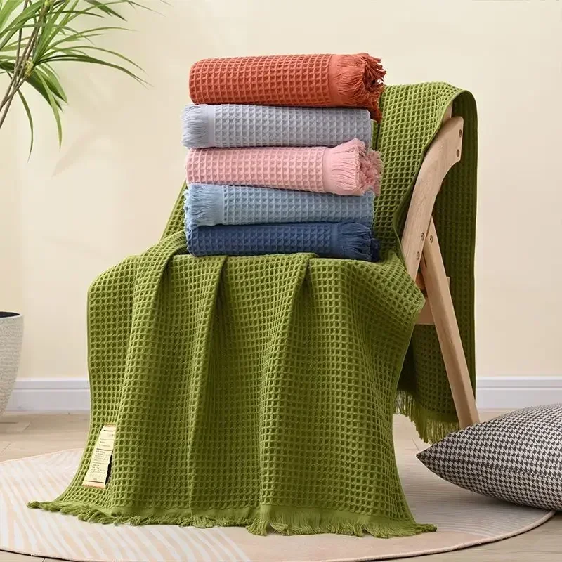 Nordic Geometric Tassel Bath Towel 100% Cotton Multi-colored Waffle Adult Bathroom Big Shawl Quick-Dry 90x180cm Beach Towel