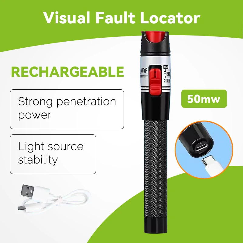 COMPTYCO Rechargeable VFL Fiber Optic Cable Tester 15 30 50MW(optional) Lithium Battery Visual Fault Locator Rechargeable