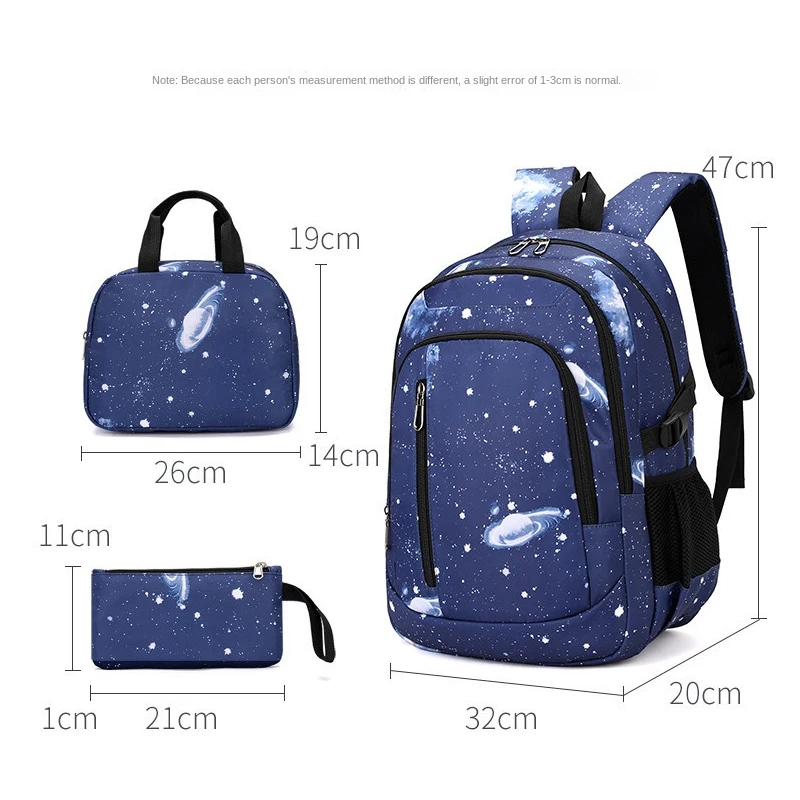 Conjunto de mochilas escolares para niños, mochilas escolares impermeables para adolescentes, niños, cielo estrellado, mochila para estudiantes, fiambrera con estuche para lápices