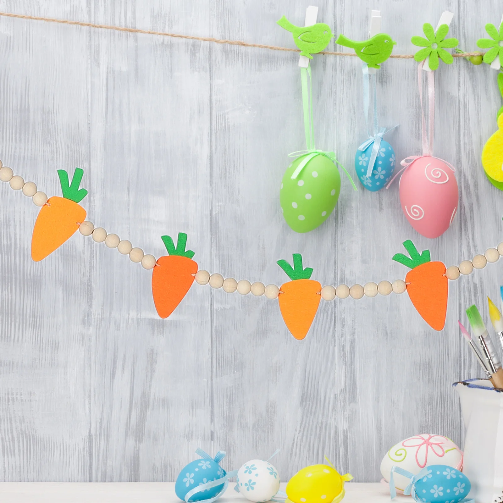 

Easter Carrot Felt Beaded Garland Wooden Beads Rustic Indoor Holiday Decor Pendant Easter Carrot Hanging Ornaments