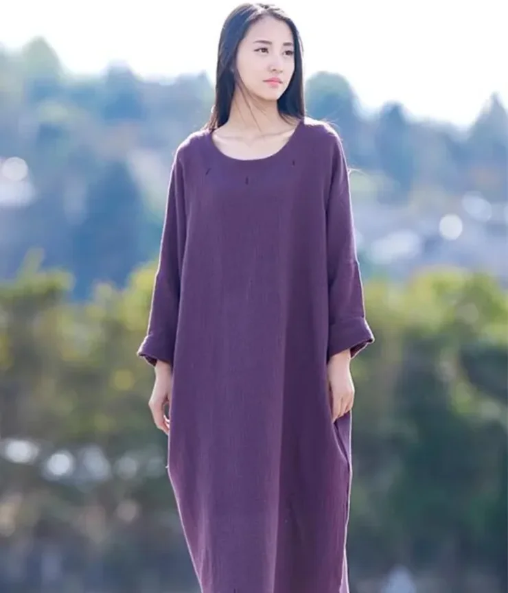 Autumn Maxi Dress Robes,Chinese style casual cotton linen dresses Embroidery Maxi Dress vestido elegante branco plus size dress