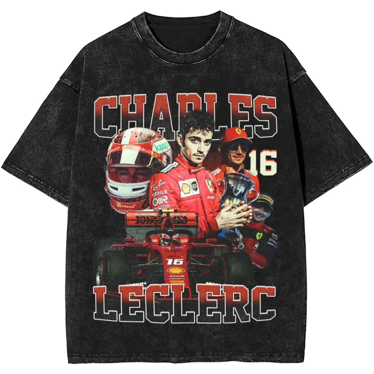 Charles Leclerc Washed T Shirts Merch Streetwear Hip Hop Vintage T-Shirts F1 Racing Driver Tee Shirt Men Women Short Sleeve