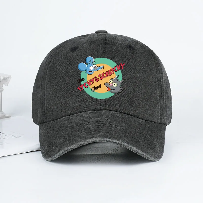 Itchy & Scratchy Show Print Washed Baseball Cap, verstellbarer Unisex-Sonnenhut für Cartoon-Fans – Detail 6