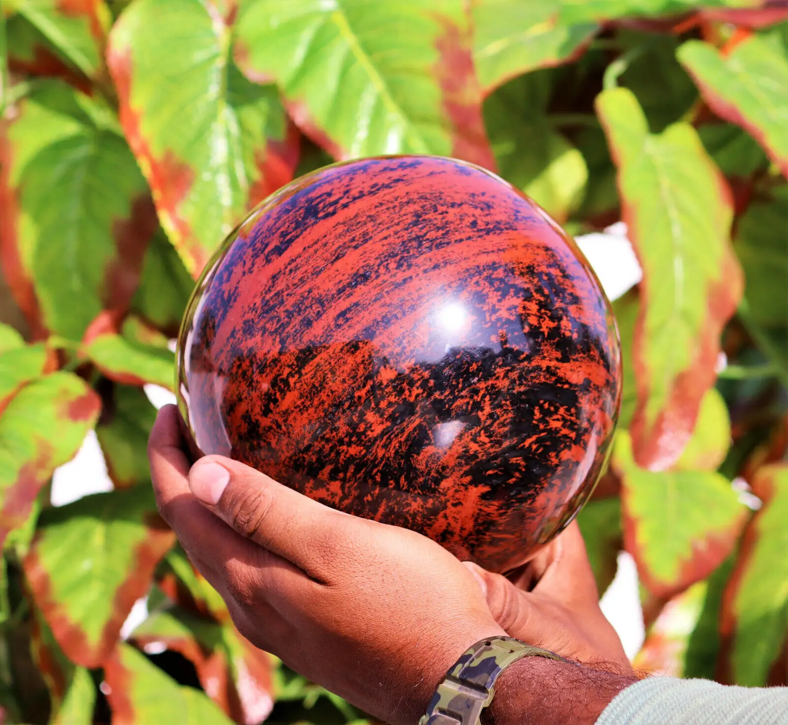 Natural Red Mahogany Obsidian Jasper Healing Power Aura Sphere Ball