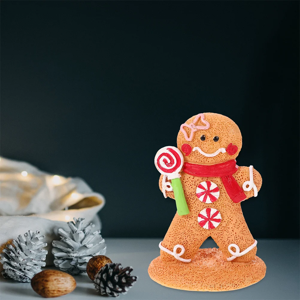 

2Pcs Christmas Gingerbread Man Ornament Resin Craft Festive Decor for Tabletop Window Desktop Holiday Season Home Decoration