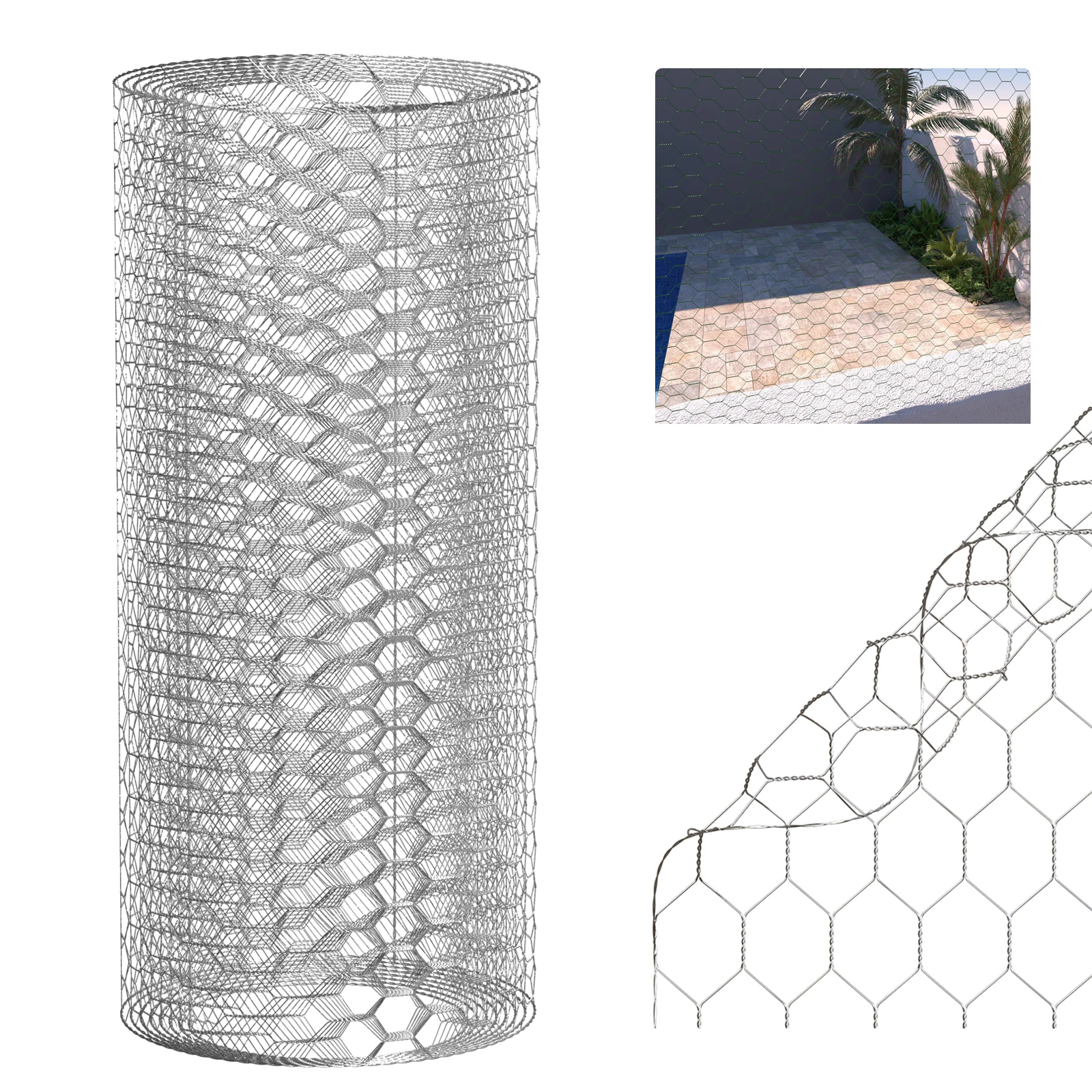 لفة شبكية سلكية لشبكة الدجاج، شبكة سلك دجاج سداسية مجلفنة 60 سم × 5 م لمزرعة فناء الحديقة، فتحة 25 مم، سهلة القطع #1