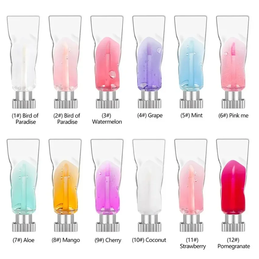 Private Label Clear 12 Colors Ice Block Lip Oil Moisturizing Enriching Liquid Nourish Long Lasting Portable Bulk Makeup Custom