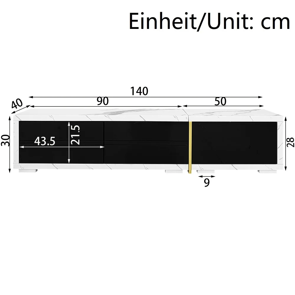 Moderner TV-Schrank mit variabler Länge (140–260 cm), drehbarer Funktion, weißes Hochglanz-Matt-Finish und goldenen Dekorationen – Detail 31