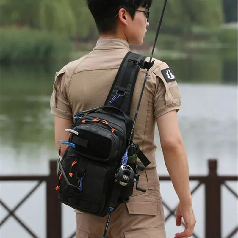 New Lure Box Gear Storage Bag Fishing Tackle Backpack Fanny Pack for Men Fly Fishing Backpack with Rod Holder Sling Shoulder Bag