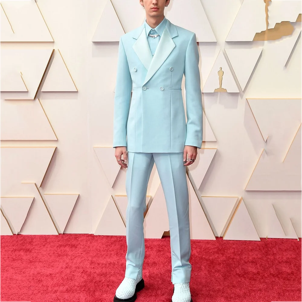 

Облегающие мужские костюмы с зубчатыми лацканами, тонкий однотонный мужской наряд из двух предметов, модный элегантный комплект для выпускного вечера (пиджак + брюки)