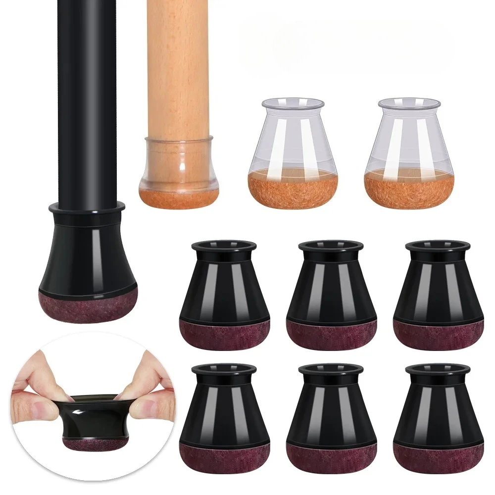 4 قطع من واقيات أرضية أرجل الكرسي للأرضيات الصلبة، أغطية كراسي من السيليكون تغطي وسادات الأثاث المتزلجون مع قاعدة لباد ملفوفة