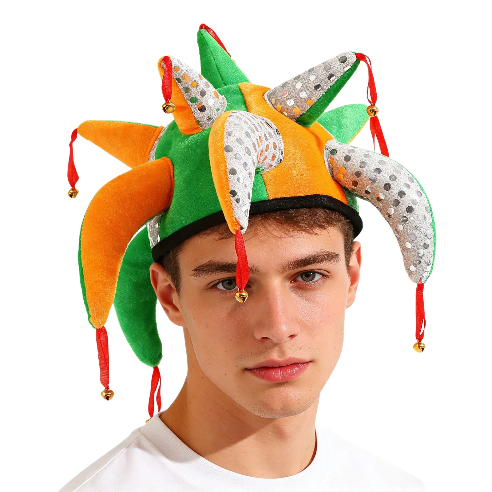 Carnival Court Clown Hat Mardi Gras Sequin Headband Pointed Jester Hat with Bells Football Game Sports Supplies Circus Accessory