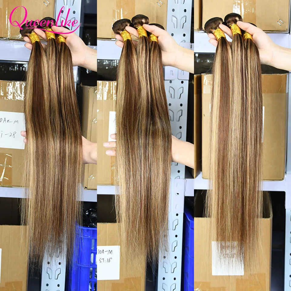 P4/27 Highlight Bundles Human Hair Brazilian Raw Hair Bundles 24 26 28 inch Ombre Colored Human Hair Extensions for Women