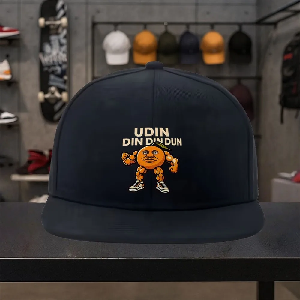 Gorra Snapback de Algodón Ajustable Unisex con Visera Plana y Diseño de Personaje Musculoso Udin Din Dun, Naranja, Para Todas las Estaciones