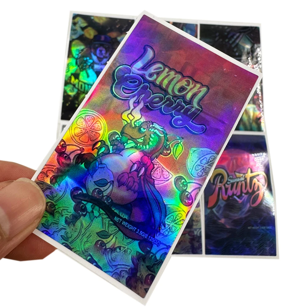 Free Shipping Wholesale Customize Printing Deco Reusable Fashion Holographic Adhesive Stickers Die Cut Waterproof Rainbow Labels