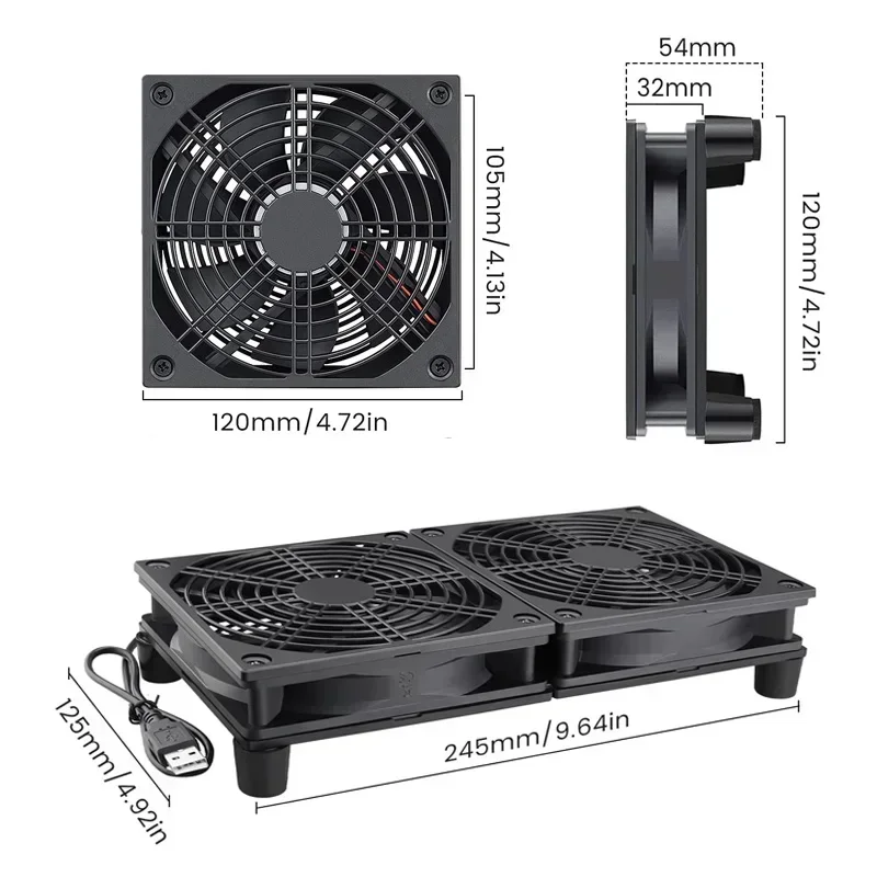 12CM Cooling Fan Radiator Router Cooling Fan High Airflow Quiet 5V USB Power Supply TV Box Laptop Electronic Device Radiator