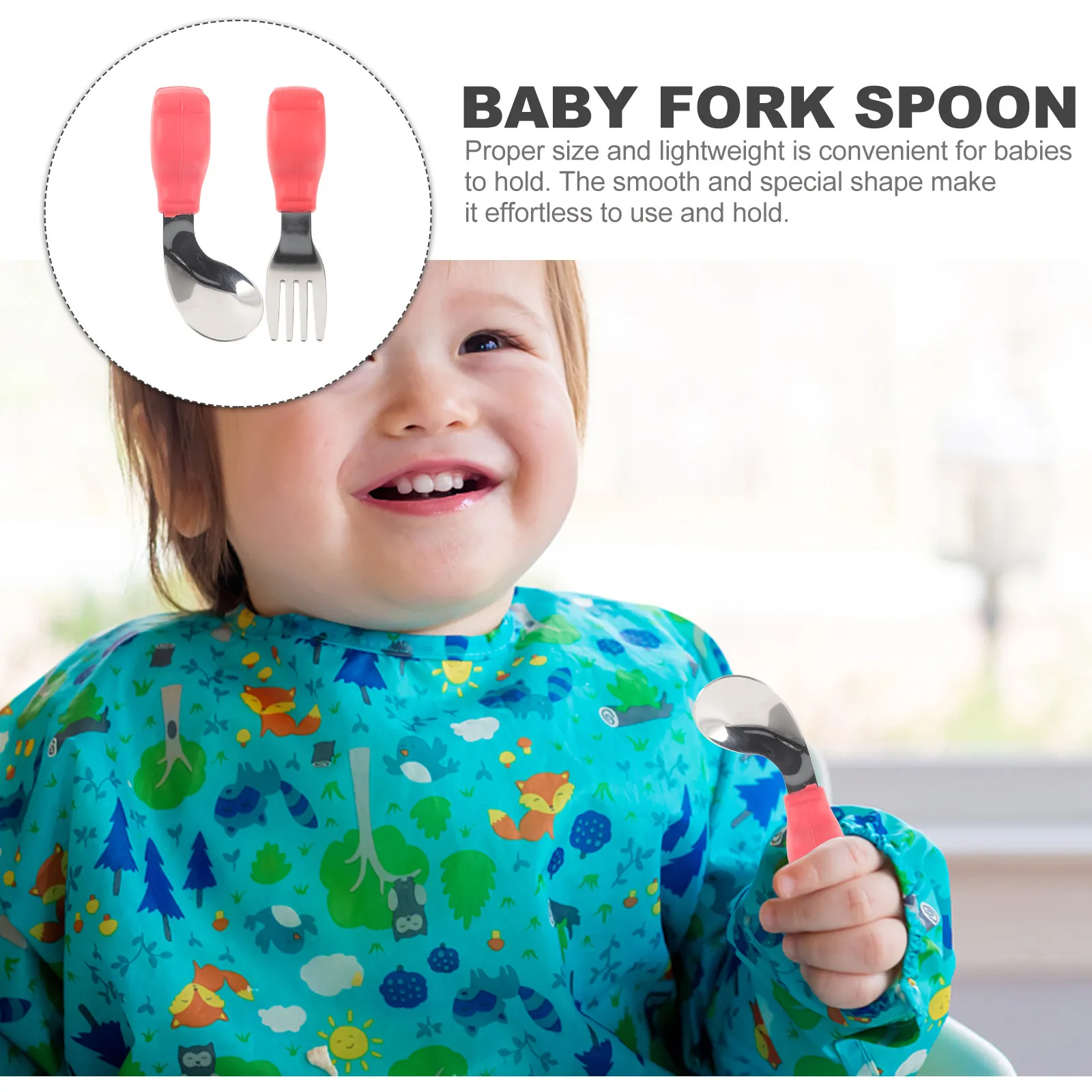 

1Set Baby Eating Training Spoon Fork Stainless Steel Safe Lightweight Toddler Utensil Portable Baby Self Feeding Tableware Set