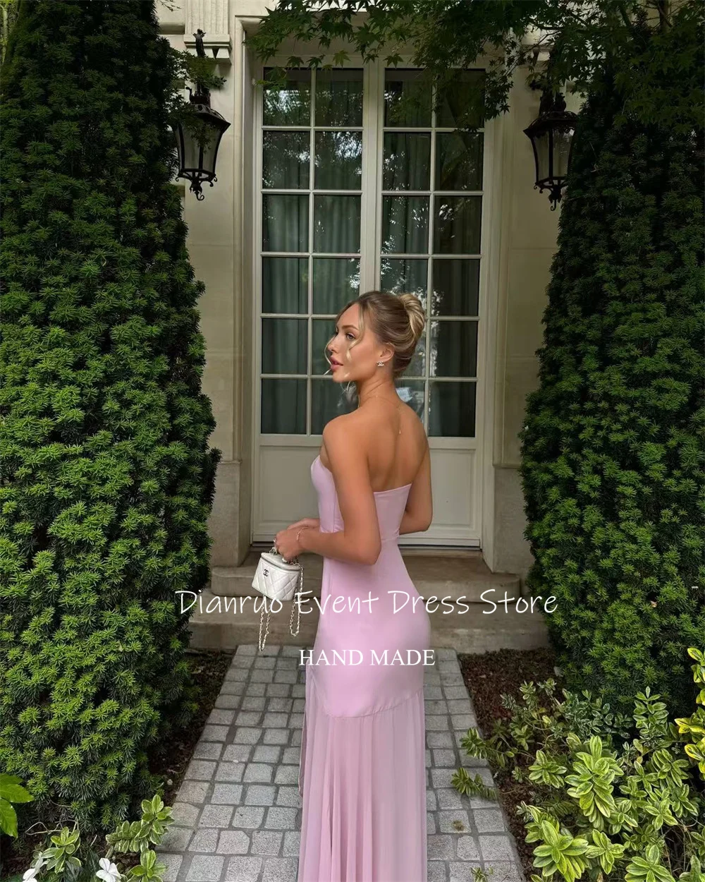 Dianruo Элегантные вечерние платья без бретелек Длинные атласные пышные платья с разрезом Асимметричные халаты без рукавов Bal De Promo Индивидуальные
