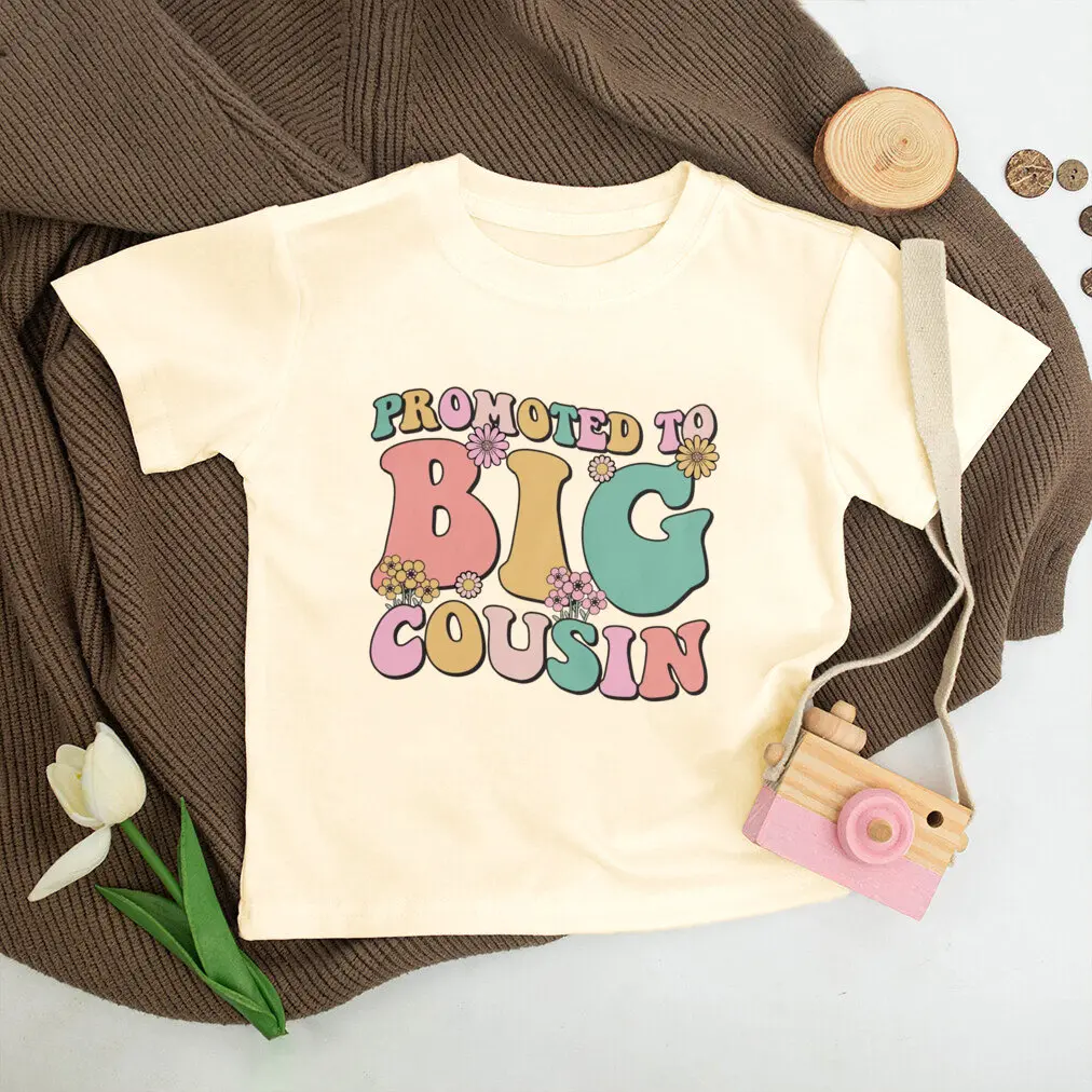 Promosso a Big Cousin Print t-Shirt Idea di annuncio del bambino per i signori Nieces Tee ragazzi ragazze Retro top cugines Matching Shirt