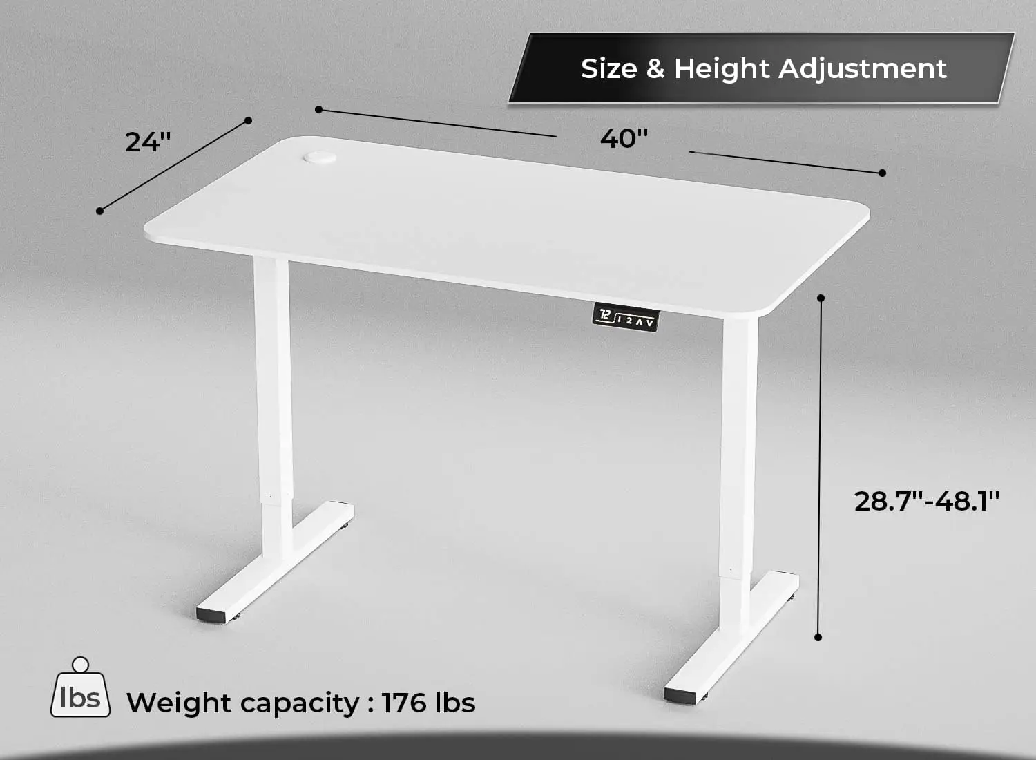 Altura elétrica ajustável em pé Desk, grande sentar Stand up Desk, Home Office Computador, Lift Table, 40x24 in