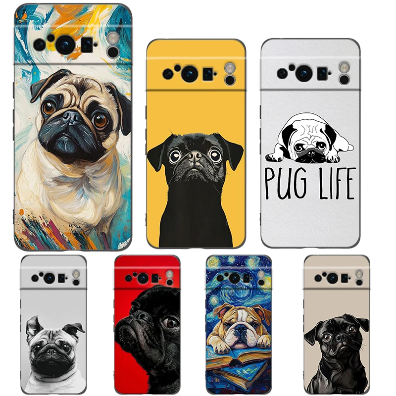 Para google pixel 10 pro caso de telefone pixel 9 pro xl tpu caso pixel 8 pro 9a 8a 7 6a 6 pro capa macia animal preto pug perto