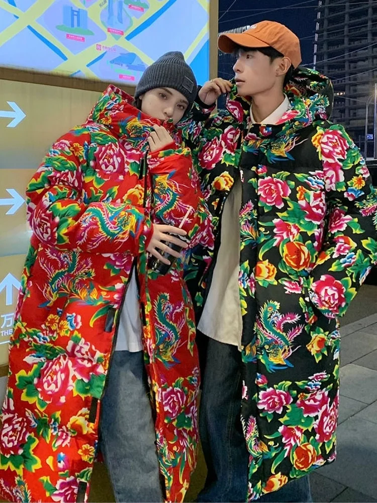 

Ultra-Thi Winter Cotton Jaet for Men below 40 Deees Northeast Large Flower Sle Mid-Length Chinese Sle National Tren...