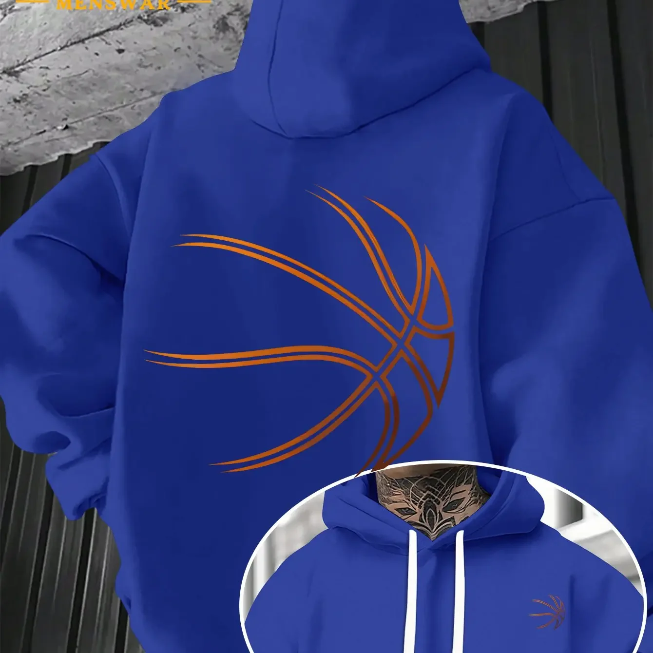 Men's Hooded Sweatshirt, Simple Orange Basketball Double-sided Print, Loose Street-style Fall-winter Hooded Sports Shirt