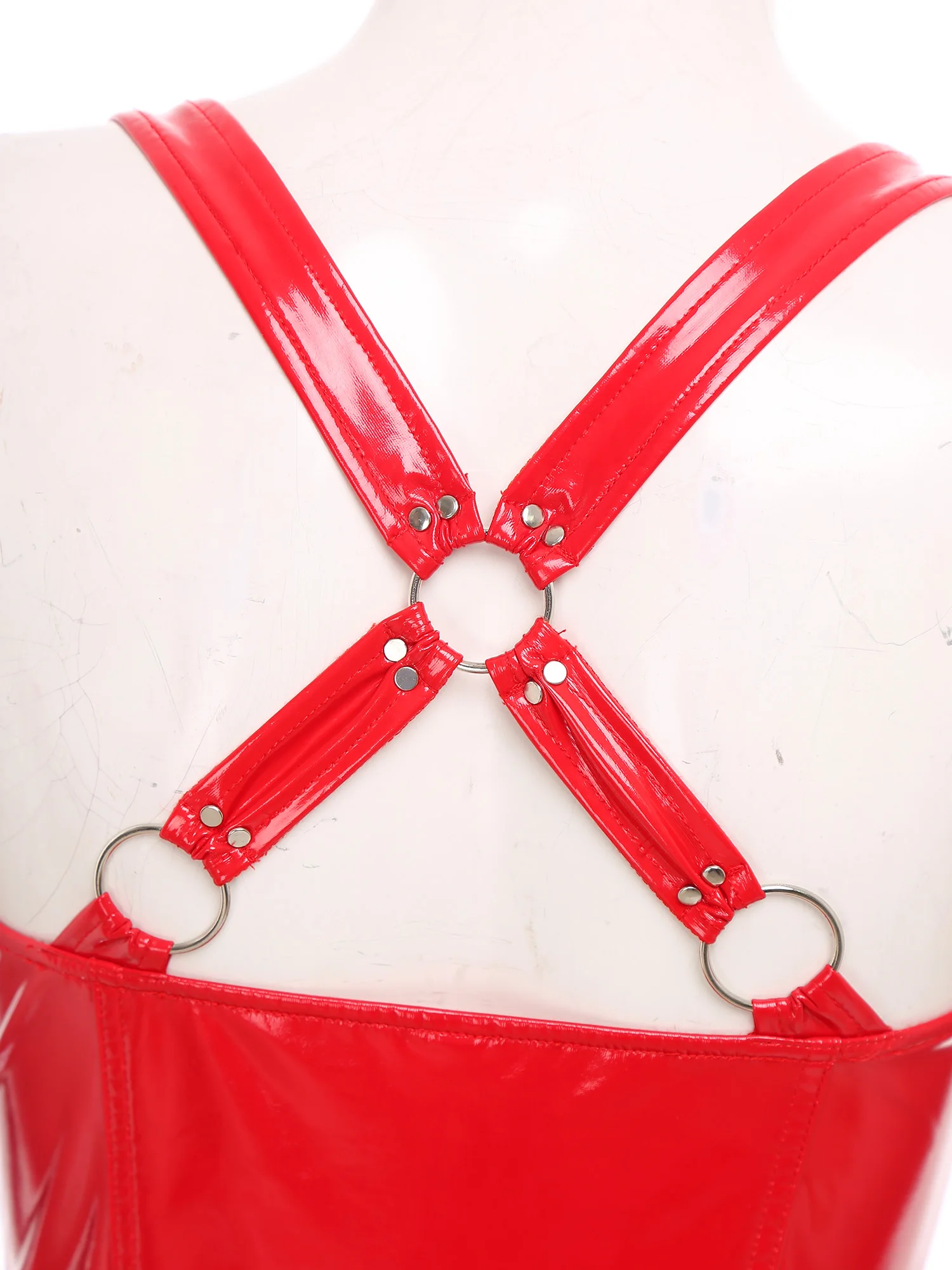 Gothic Punk Women Wet Look Latex Leather Dress Sleeveless Front Cut Out Cups Bodycons Dress Sexy Raves Party Nightclub Clubwear