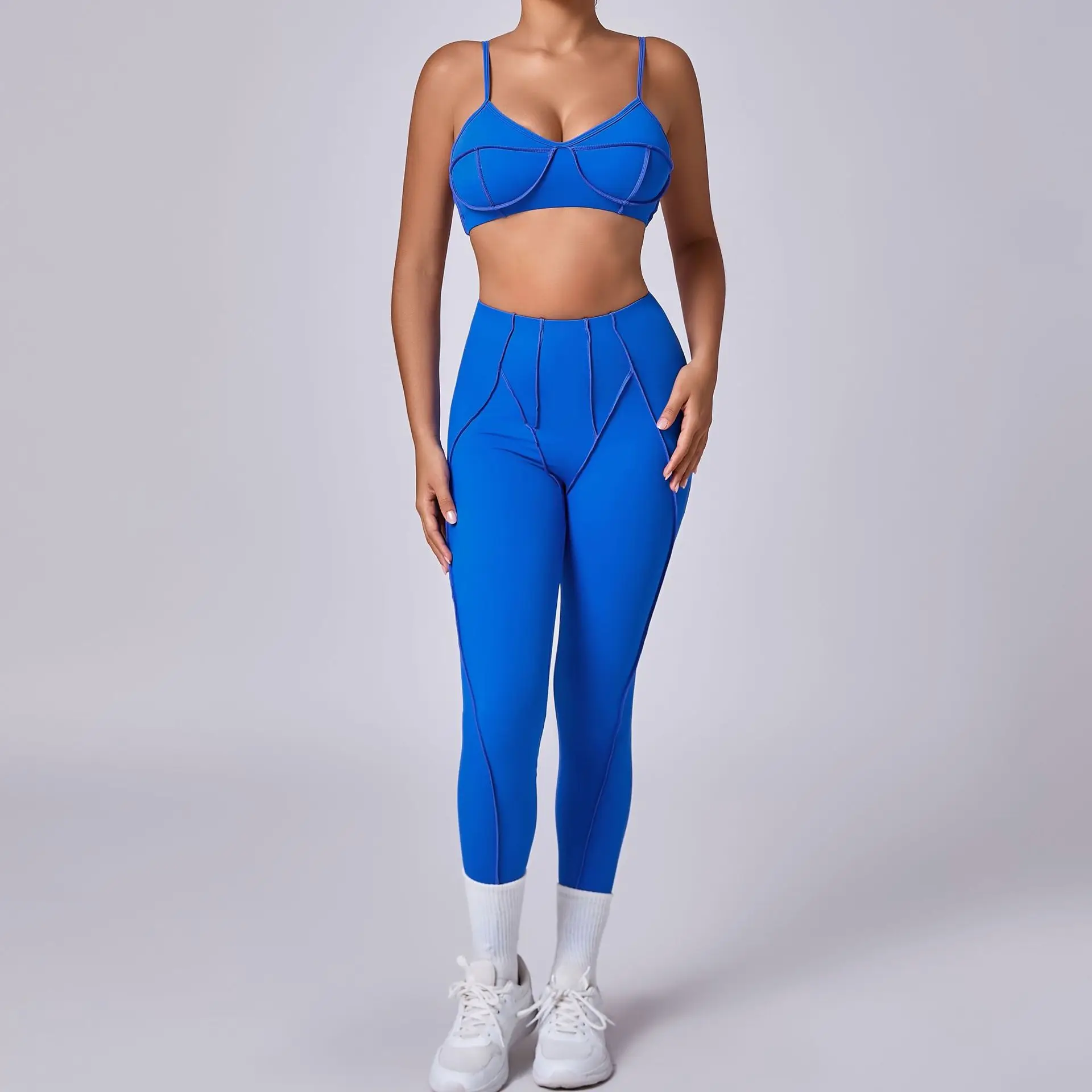 Seamless Yoga Sets Sports Fitness High Waist Hip-lifting Shapeing Trousers Backless Bra Suit Workout Gym Leggings Sets for Women