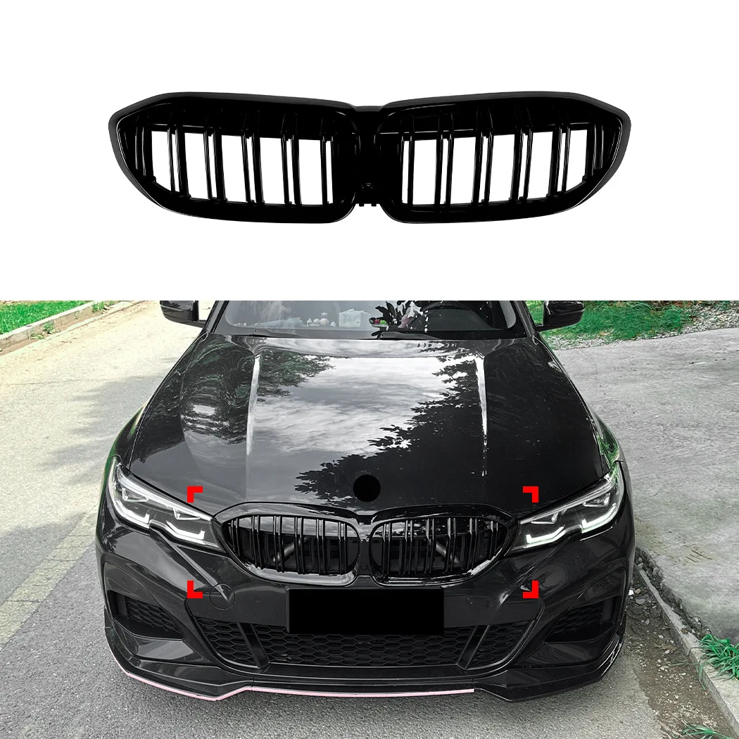 

Glossy Black Dual Slat Front Kidney Grille Grill For BMW G20 3-Series G20 G21 G28 2019 2020 2021 2022