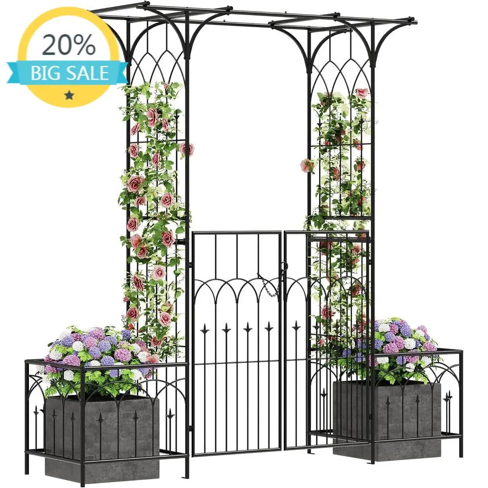 

Elegant 81 Black Garden Arch with Gate, Outdoor Decorative Arbor, Ideal for Weddings and Garden Spaces