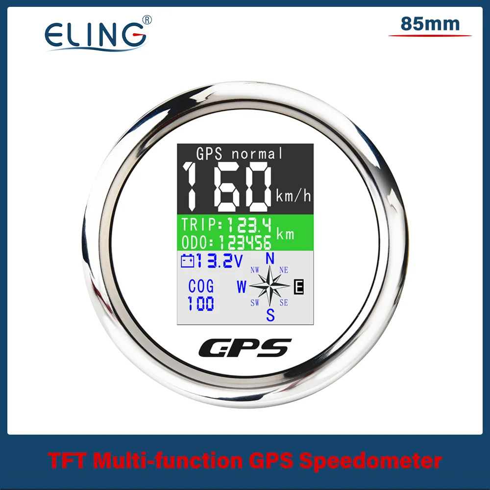 ELING 85mm Waterproof GPS Speedometer Odometer Trip COG Voltmeter  12V 24V with GPS Antenna for Truck Boat
