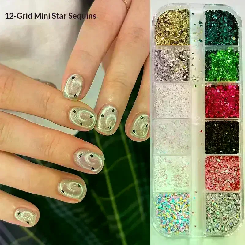 Grids Star Sequin Five-pointed Star Colorful Nail Art Charm Sparkle 3D Nail Rivet Nail Decoration DIY Manicure Accessories 12