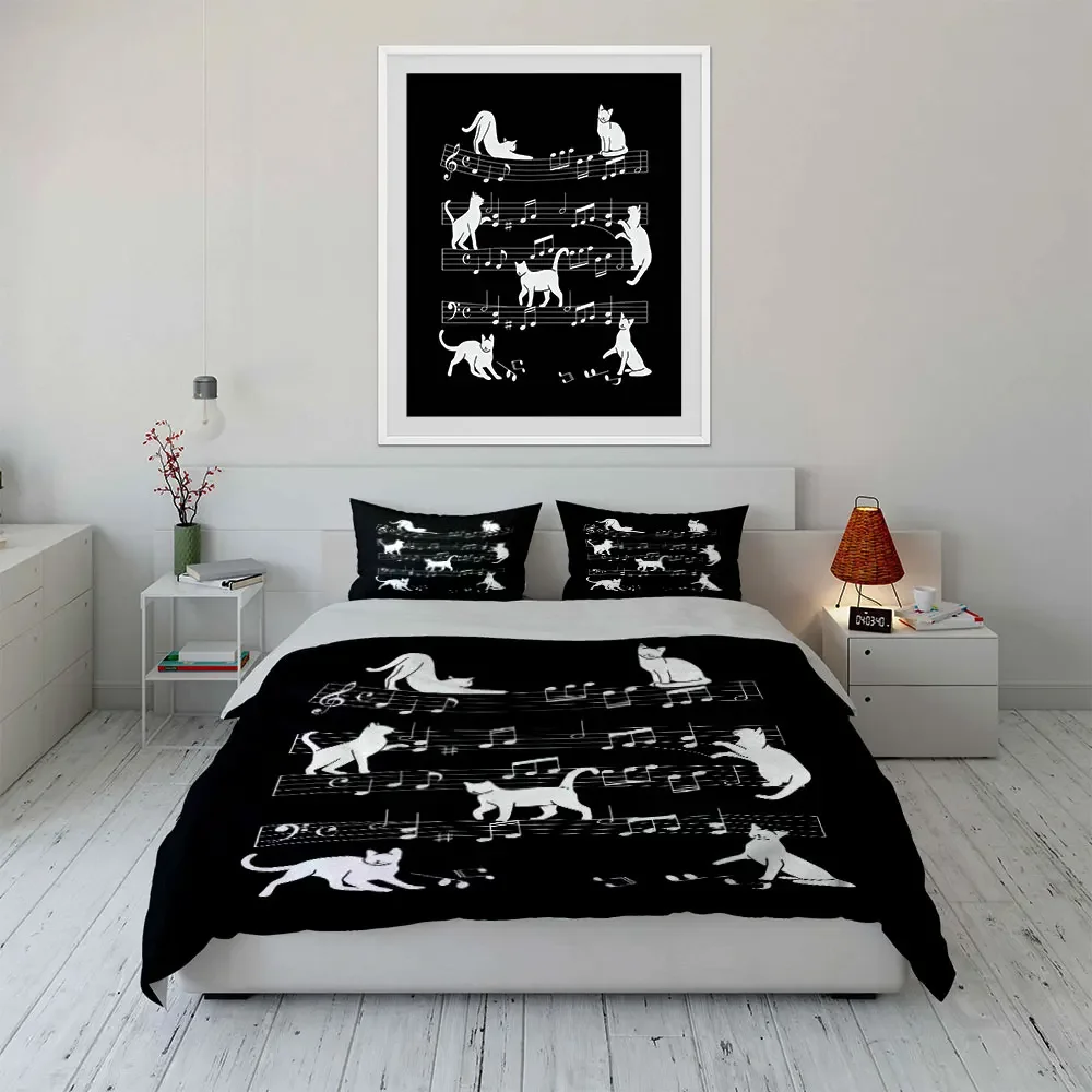 Cats Musical Notes Art 3PC,Soft Comfortable Duvet Cover Bedding Set Included 1*Duvet Cover & 2*Pillowcases, gift