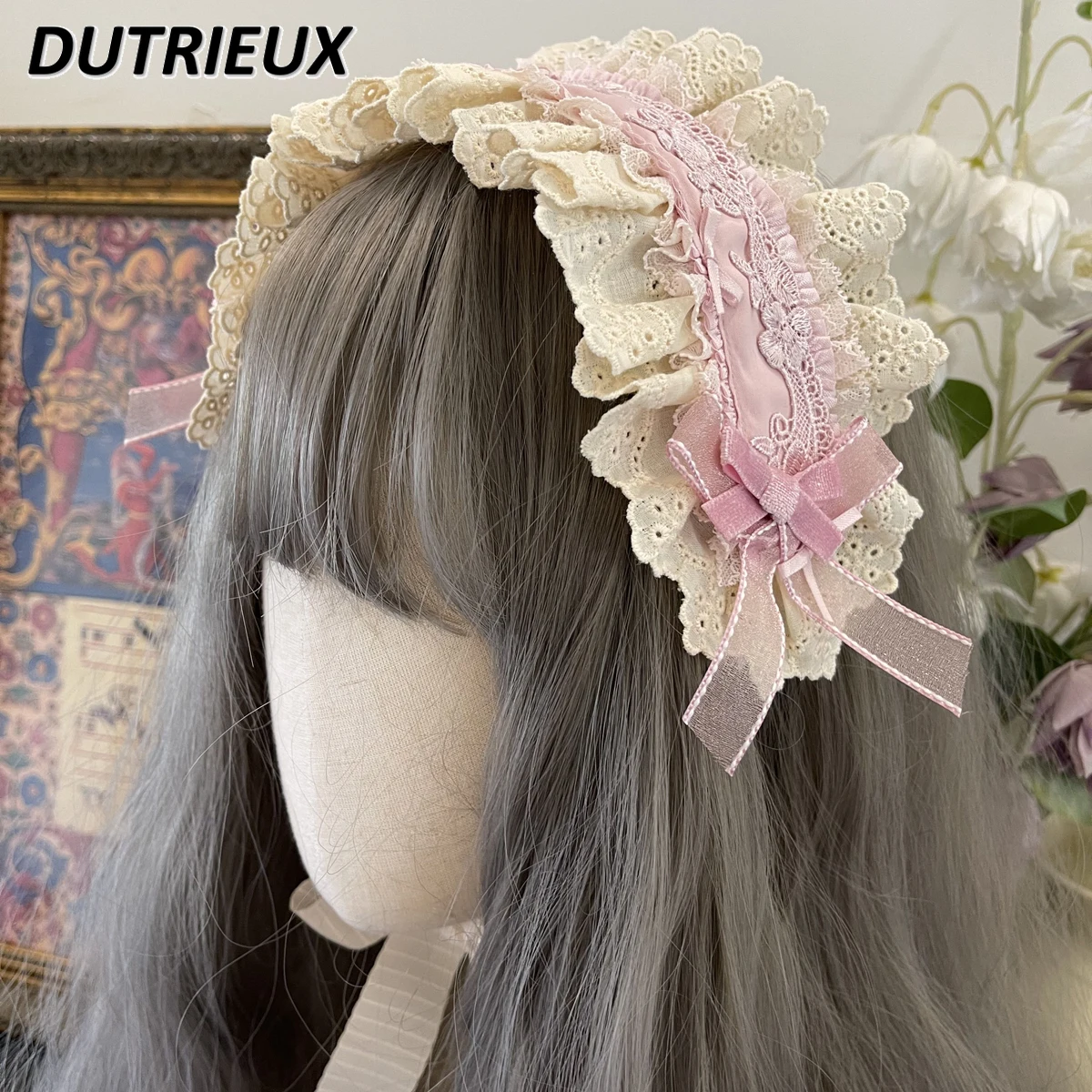 Sweet Cute Original Lolita Style Pink New Headwear Lace Handmade Heavy Industry Headband Fashion Women's Hair Accessories