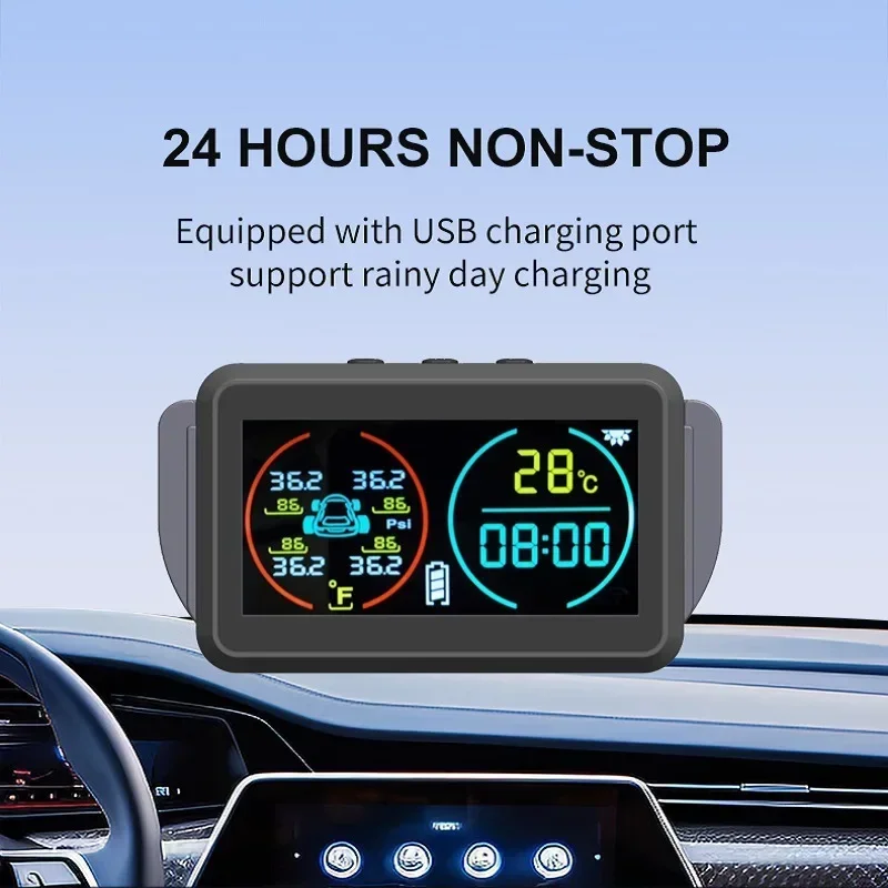 T14 time temperature display large screen tire pressure monitor built-in external automotive universal wireless solar energy