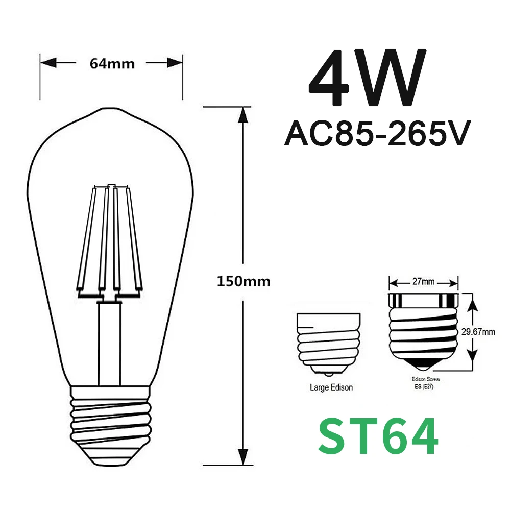 10m 15m Heavy Led String Lights E27 ST64 Filament Lamp 4W Fairy Garland Hanging Lights Patio Festival Cafe Bar Industrial Decor