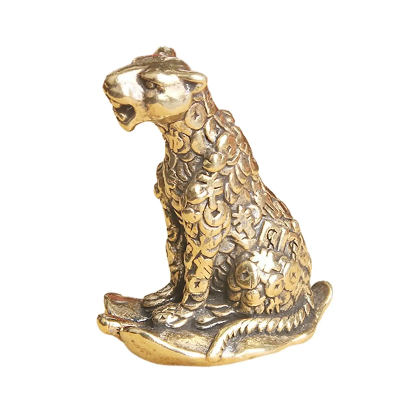 Brass Leopard Ornament Hand Craved Housewarming Gift Miniatures Leopard Statue