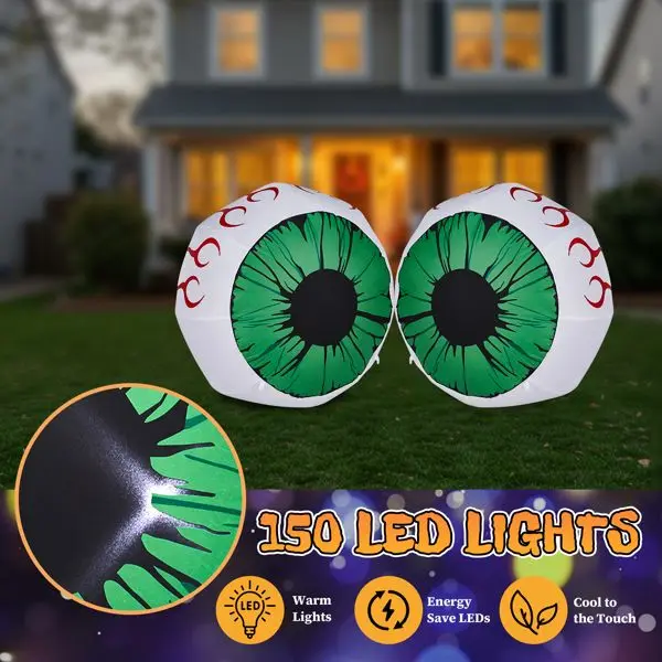 3FT Halloween Inflatable Eyeball with LED Lights, Green Glowing Eye Decor for Outdoor/Indoor Spooky Party, Weather-Resistant & E