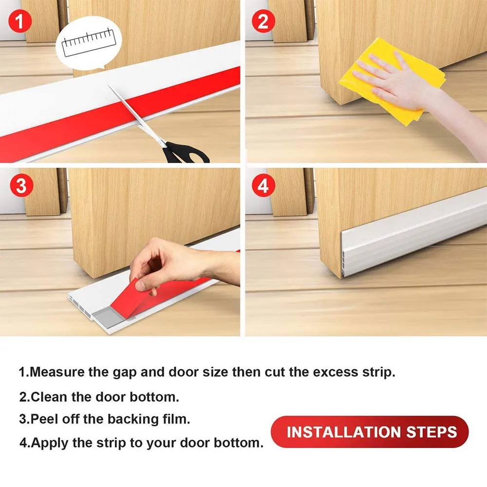 Under Door Draft Stopper Stripping With Strong Adhesive For Bottom Of Doors Seal Dust-Proof Winter-Proof Block Light And Noise