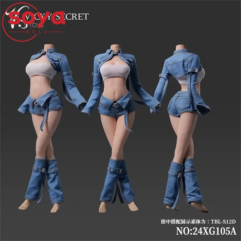 VSTOYS 24XG104-24XG107 chaleco a escala 1/6, pantalones cortos vaqueros, falda, modelo de ropa apto para cuerpo de figura de acción de soldado femenino de 12 pulgadas