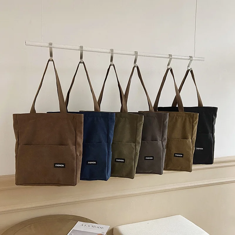 Women's Canvas Bag Student Book Shoulder Large Capacity Female Top Handle Shopper Tote Solid Color Handbags for Women Travel
