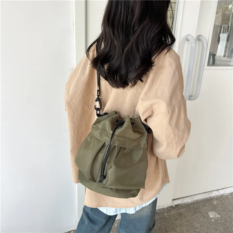 Casual Tote Bags Nylon Bucket Shoulder Bags For Women Large Capacity Female Travel Bag Designer Crossbody Bag Drawstring Handbag