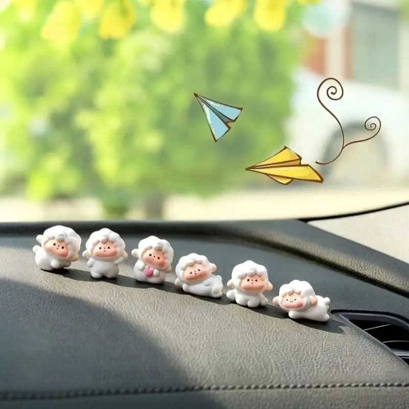 1/6 PCS Adorable Sheep Car Dashboard Decor Cute Lamb Figurine Auto Center Console Accessory For Women Car Enthusiasts