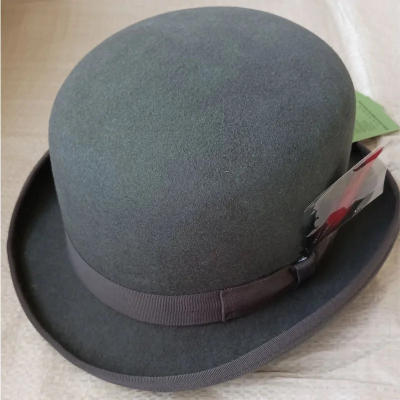 Real Photo Bowler Derby 100% Pure Wool Theater Quality Hat For Men Women Vintage Costumes In Brown Gray Red Black Color