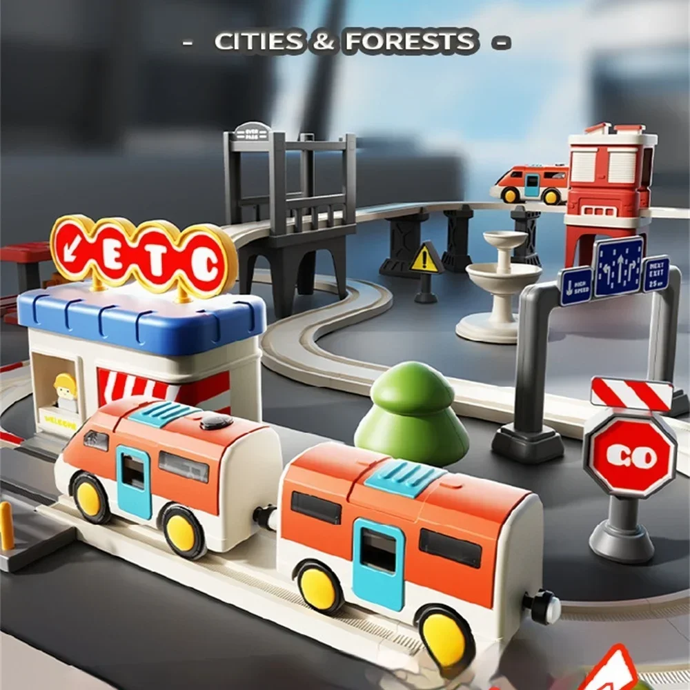 電車線路セットおもちゃフォレストシティ DIY 教育組立円形レールキットインタラクティブゲーム子供クリスマス新年ギフト